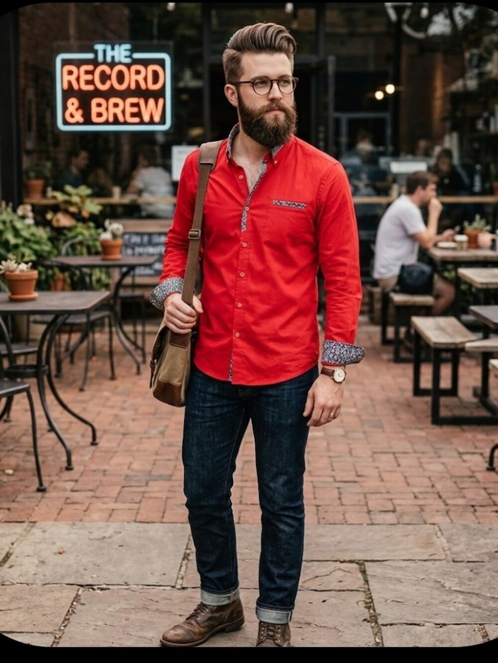 New Flip cuff red Shirt men's L Coofandy